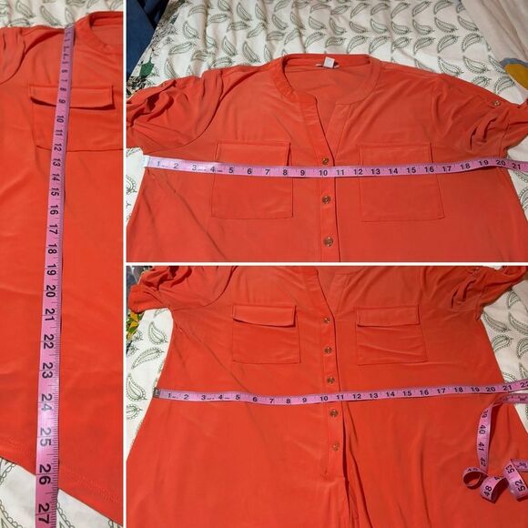 Cato Buttob Down Tie Front Blouse Coral Top M - Picture 10 of 10